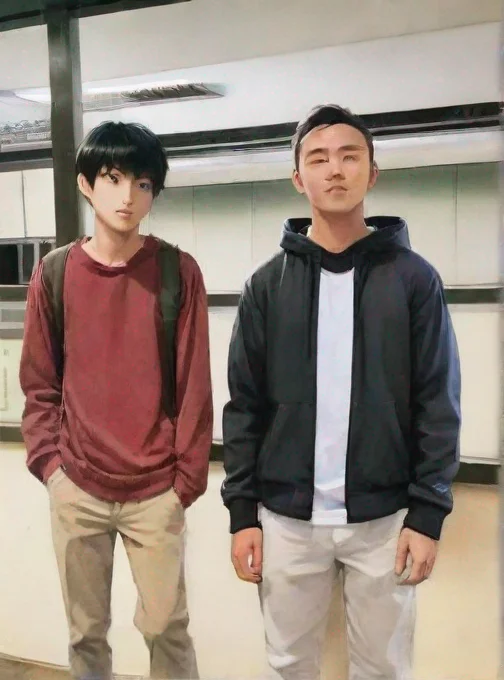 aitrending epic anime detailed cartoon realistic styled two friends one asian one caucasion standing side by side good looking fantastic 1