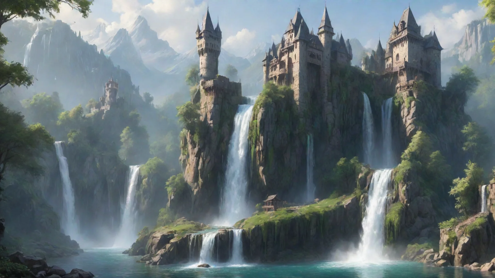 aitrending epic peacefulness tranquil waterfall waterfalls castle on lake environment hd beauty artstation best  good looking fantastic 1 wide