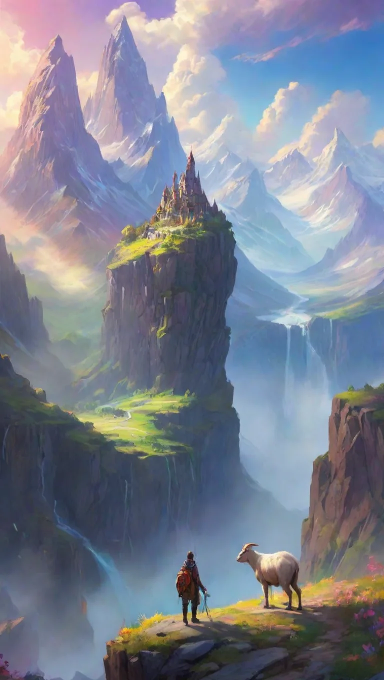 aitrending epic scenery colorful magical world with traveller on giant goat enormous extreme artstation  good looking fantastic 1 tall
