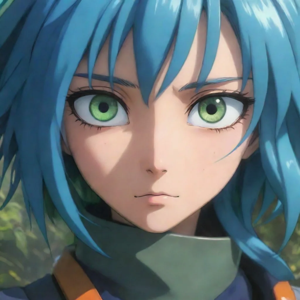 aitrending epic strong close up semi robot blue hair green blue orange multicolor eyes beautiful hd anime ghibli strong gritty environment best quality aesthetic hd good looking fantastic 1