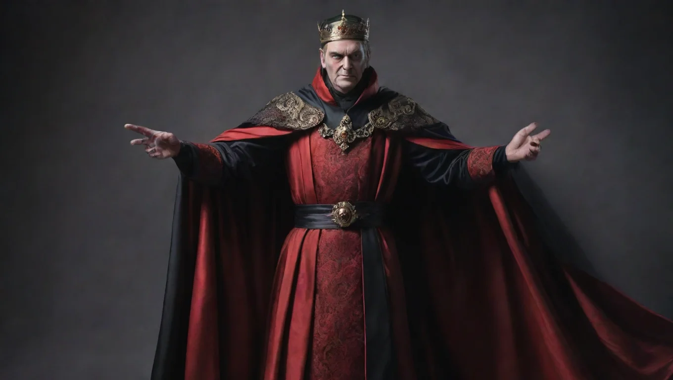 trending evil emperor in waving regal robes and cape black and red hyperrealism good looking fantastic 1 widescreen