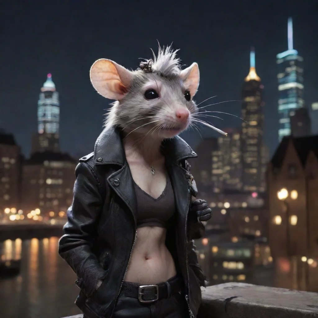 aitrending female anthropomorphic furry rat punk cigarette cityscape nighttime good looking fantastic 1
