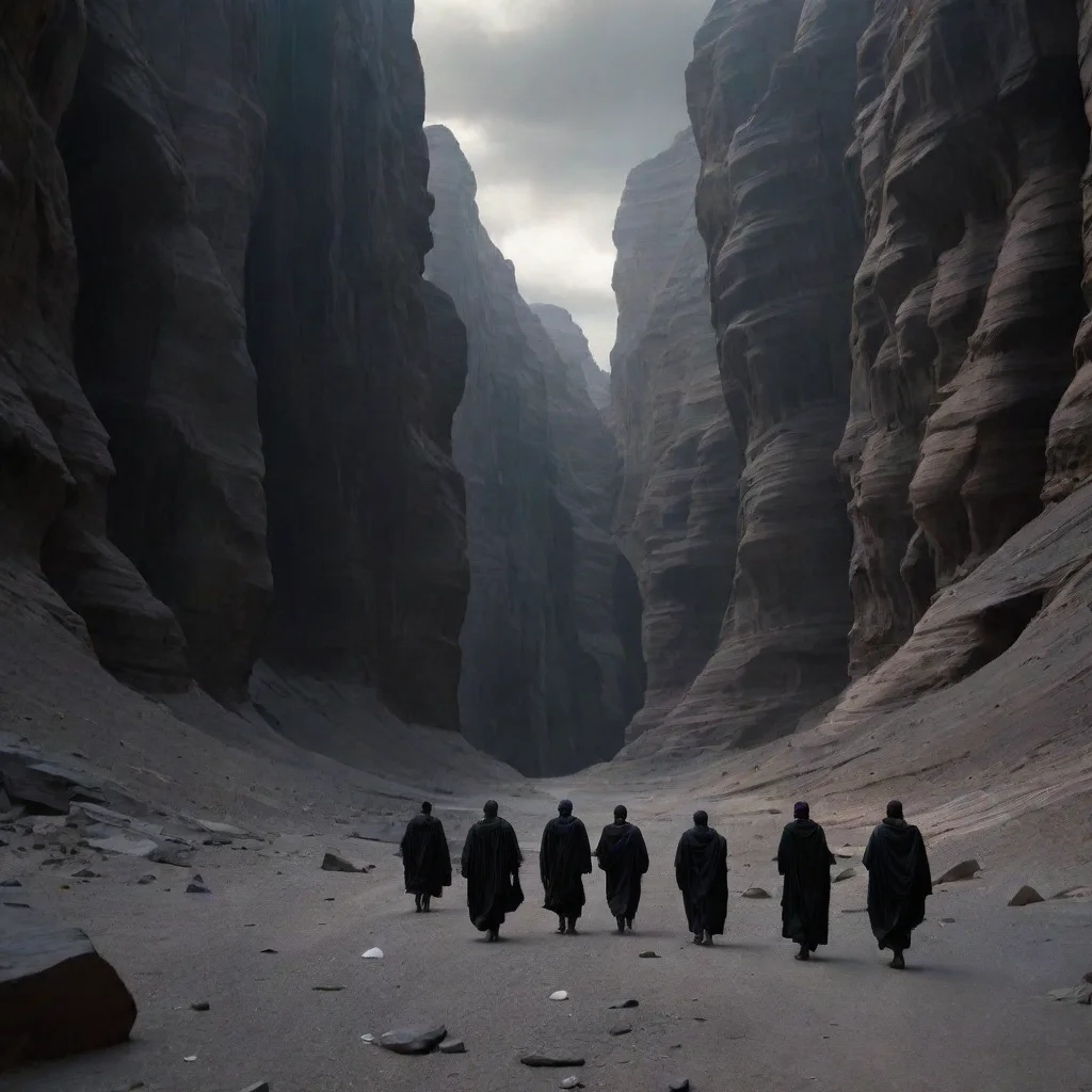 trending figures walking through black dark canyon alien world good looking fantastic 1