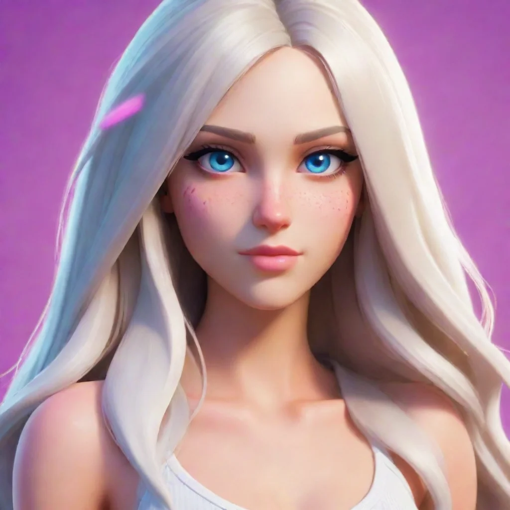 aitrending fortnite skin. pale girl. white long hair. blue and pink eyes good looking fantastic 1
