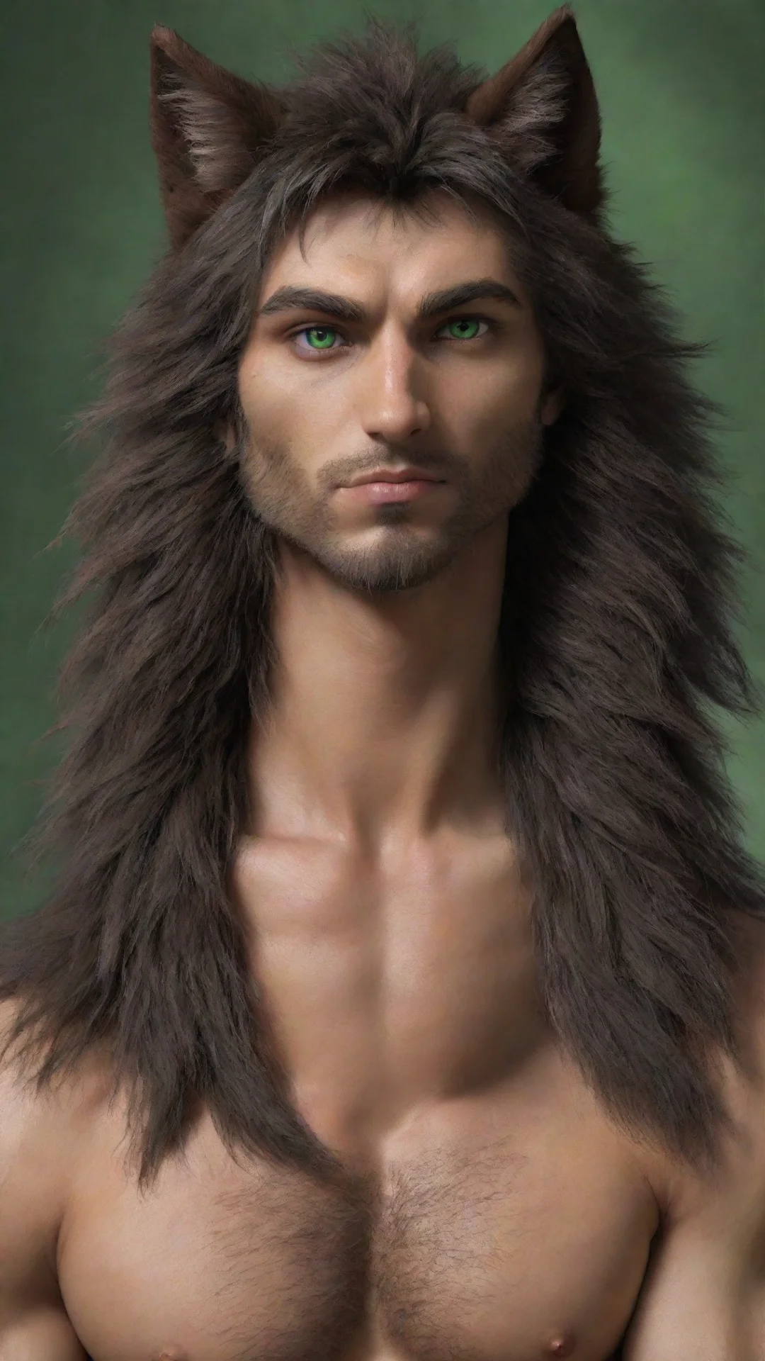 aitrending furry hd male detailed shirtless toned wolf green eyes dark brown fur good looking fantastic 1 hdtall