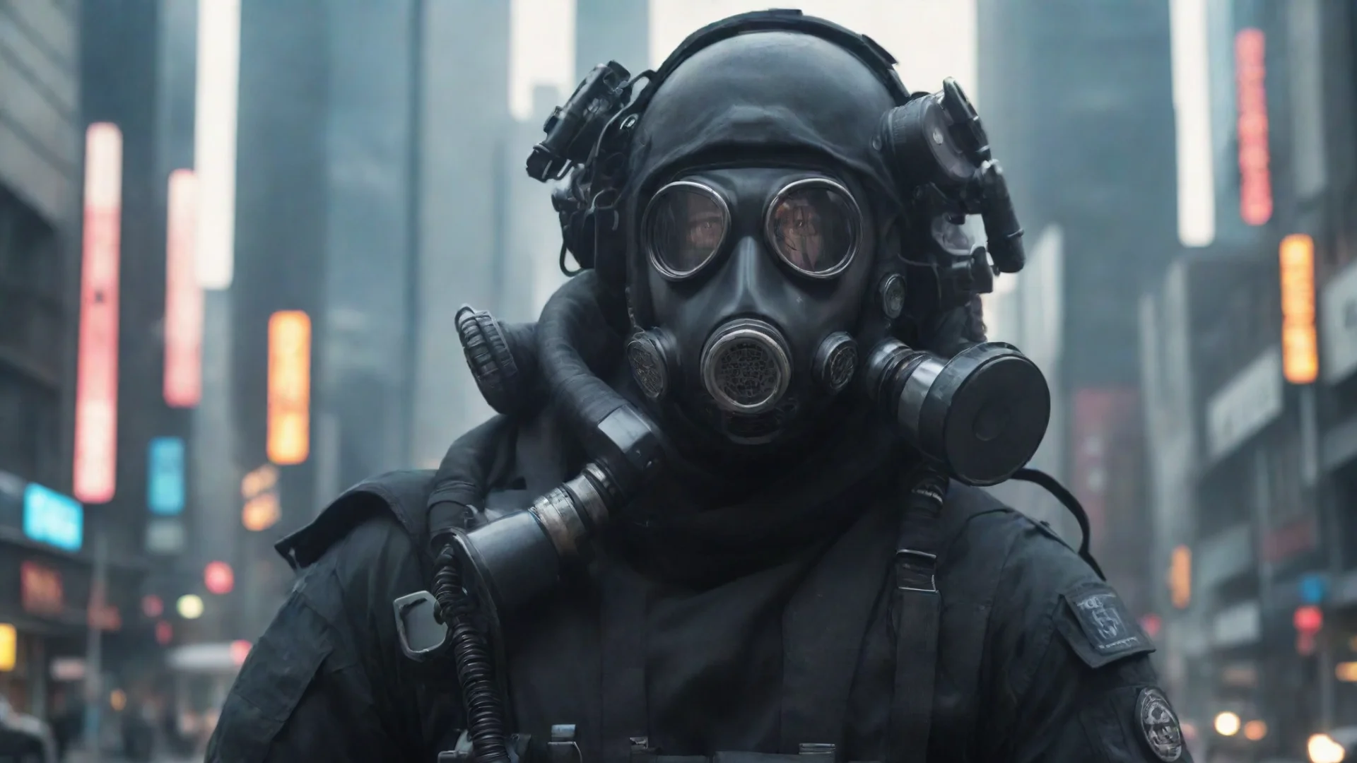 aitrending future cyber punk police man wearing gas mask in a large city ai good looking fantastic 1 wide