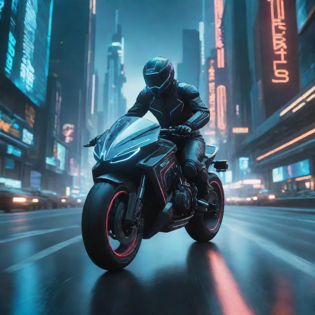 aitrending futuristic cyberpunk motorcycle dashing down the highway towards a futuristic city in the style of tron good looking fantastic 1