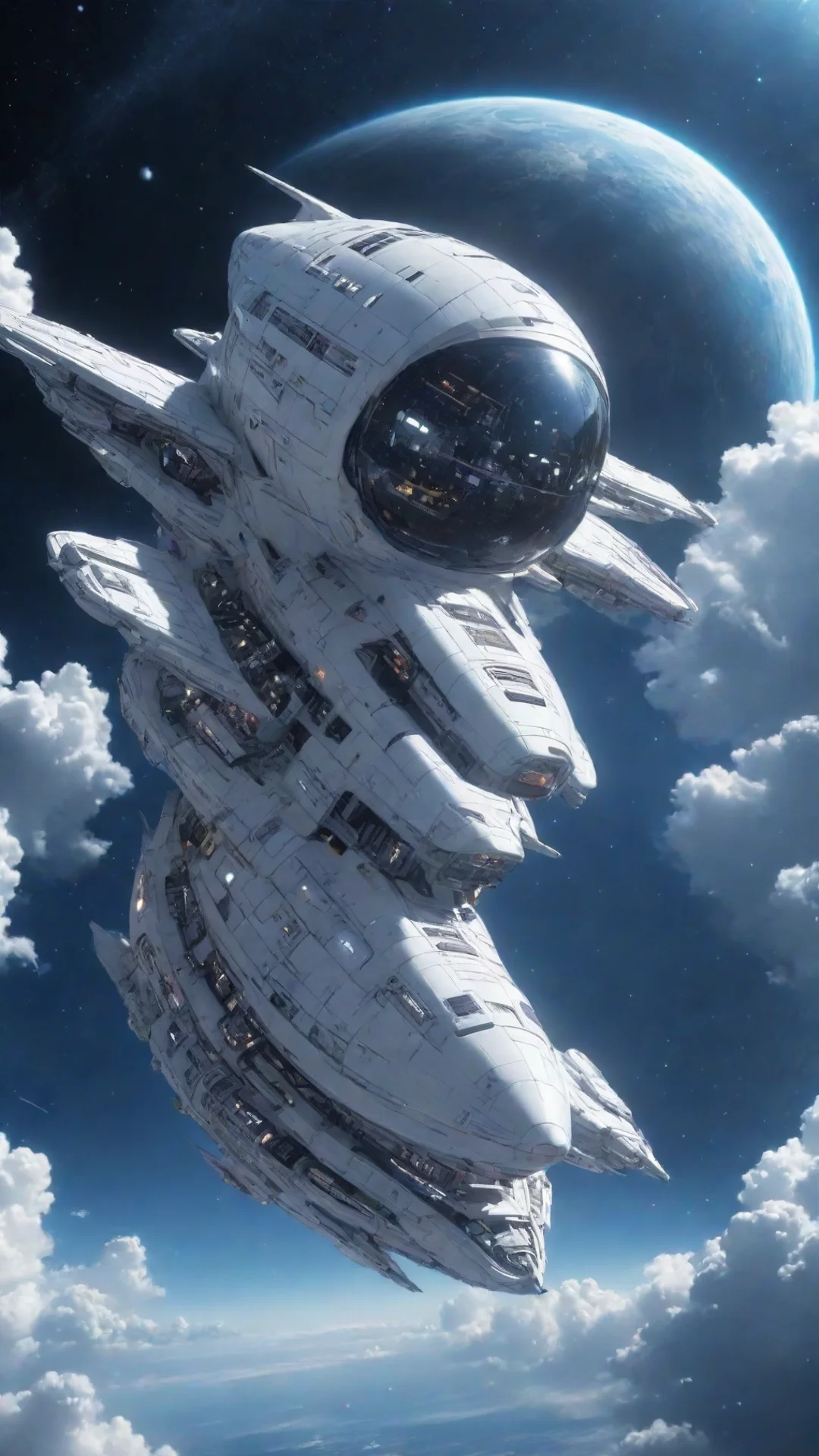 aitrending futuristic space ship in the sky in the style of manga good looking fantastic 1 tall