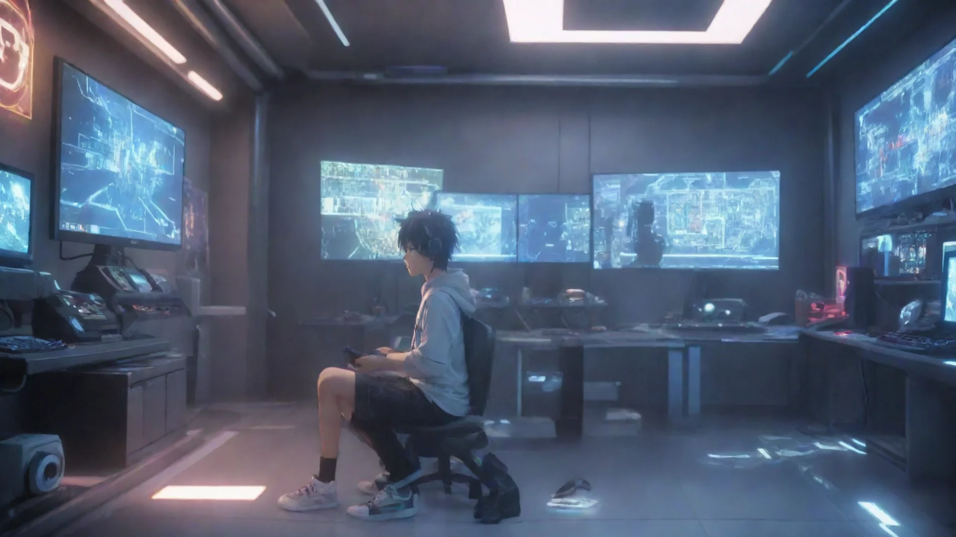 aitrending gamer boy anime cartoon in a futuristic room good looking fantastic 1 hdwidescreen