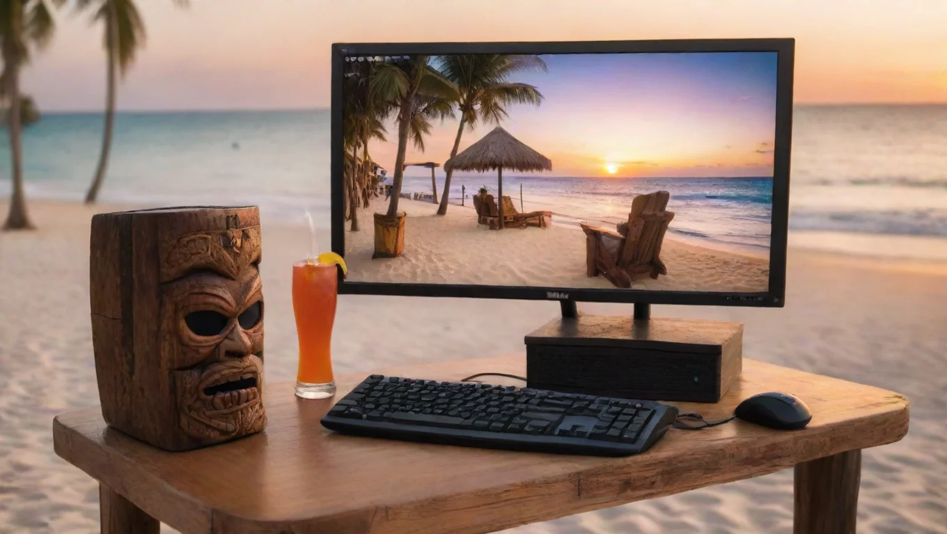 aitrending gaming pc set up at a tiki bar on the beach at sunset good looking fantastic 1 widescreen