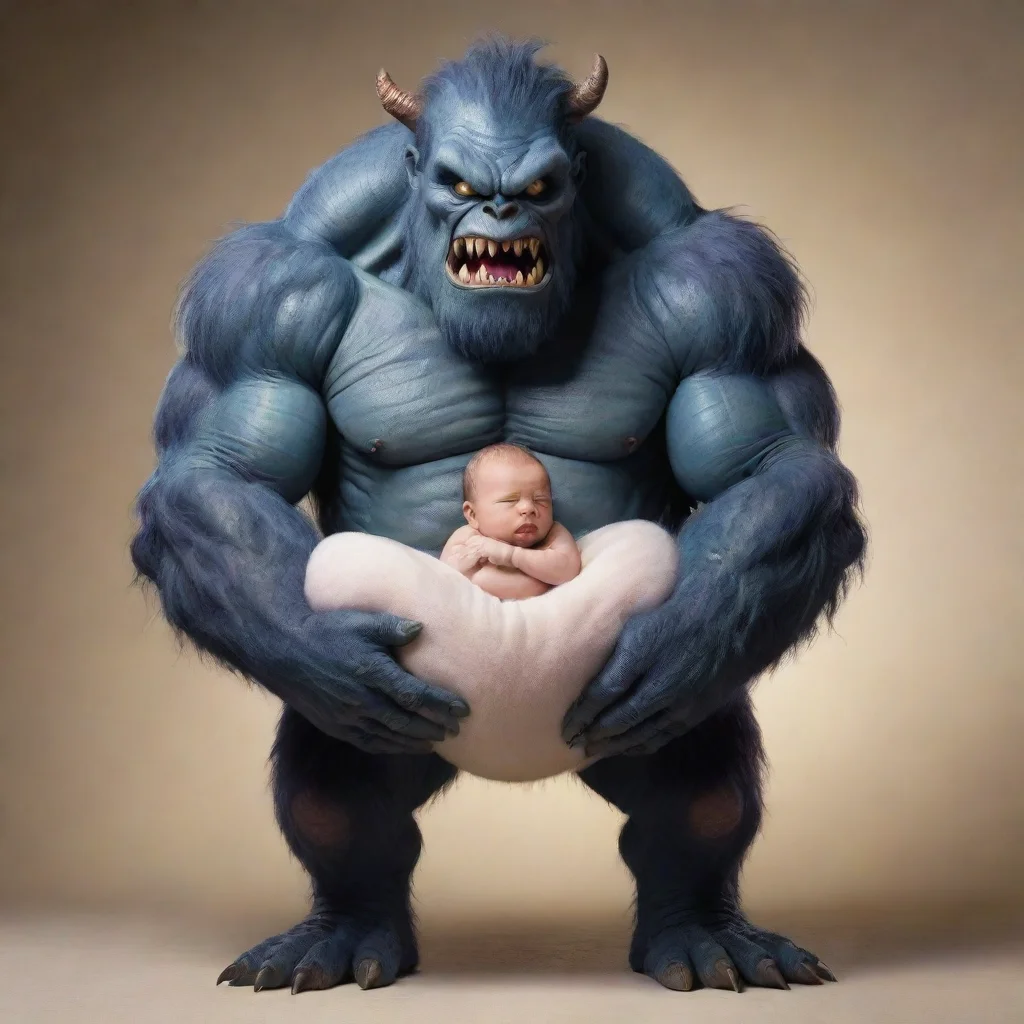 aitrending giant moster holding a newborn baby good looking fantastic 1