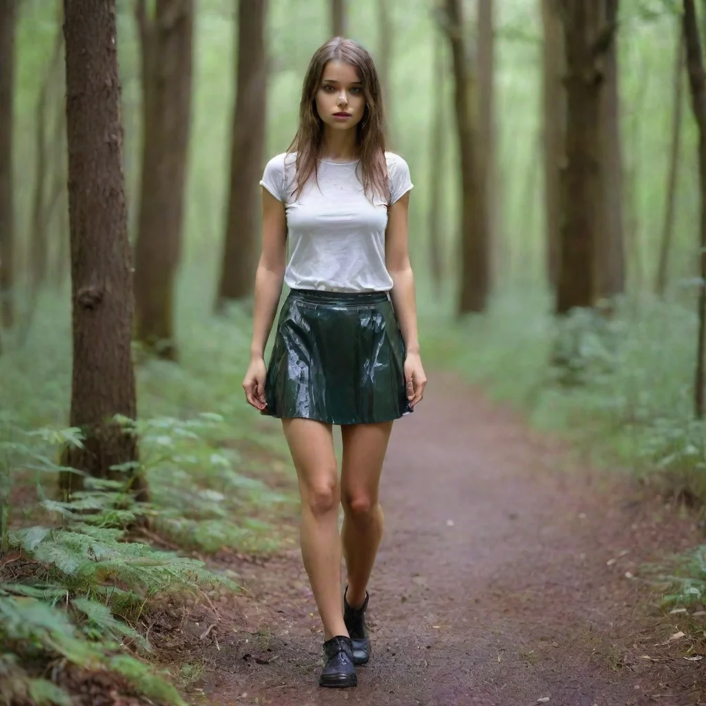 aitrending girl walks in a forest in a short skirt and her legs are dripping with moisture good looking fantastic 1
