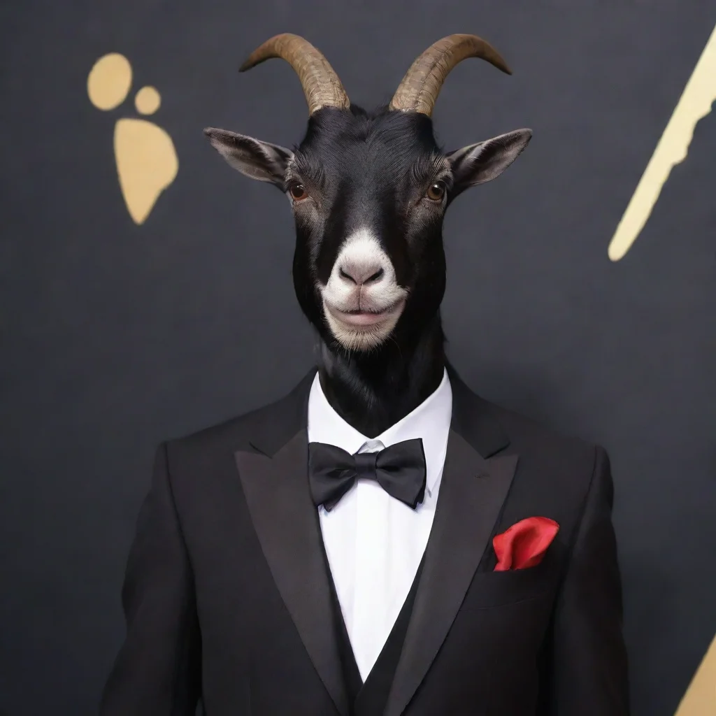 trending goat in suit red carpet black suit black bowtie but also as a goat human and goat character elon good looking fantastic 1