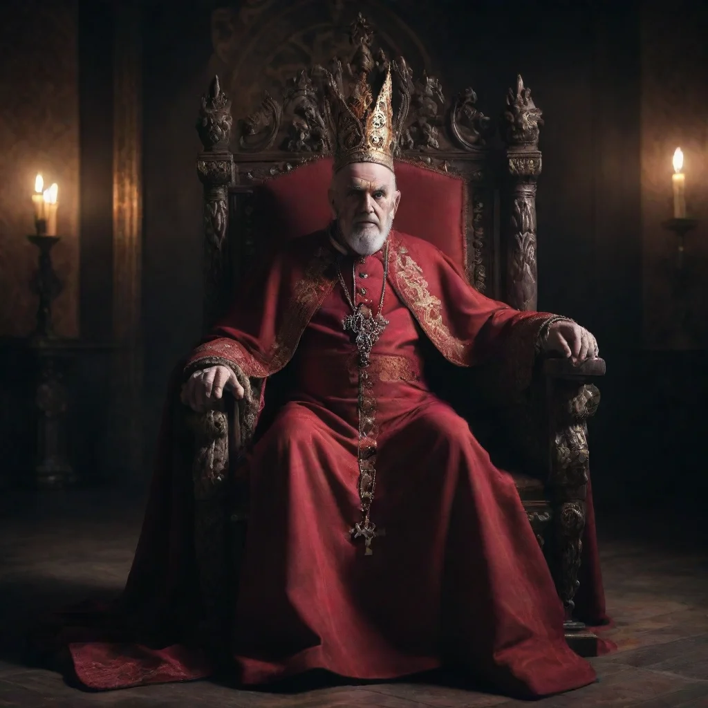trending handsome old satan evil king with slightly beard and an old masonicpope dress sitting on his throne in the dark palace room  good looking fantastic 1