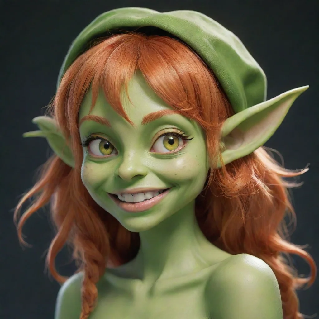 aitrending happy anime style ginger goblin girl green skin good looking fantastic 1