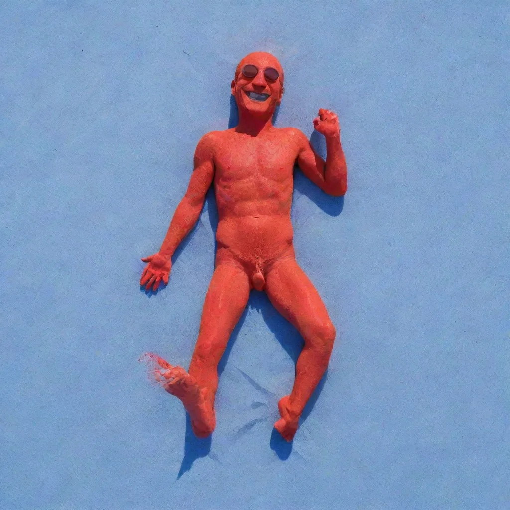 aitrending happy red man sunbaking on blue sand good looking fantastic 1