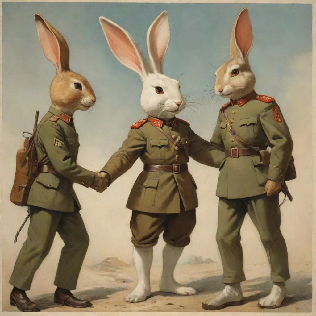 trending hd propaganda human soldier shaking hands anthropomorphic rabbit good looking fantastic 1
