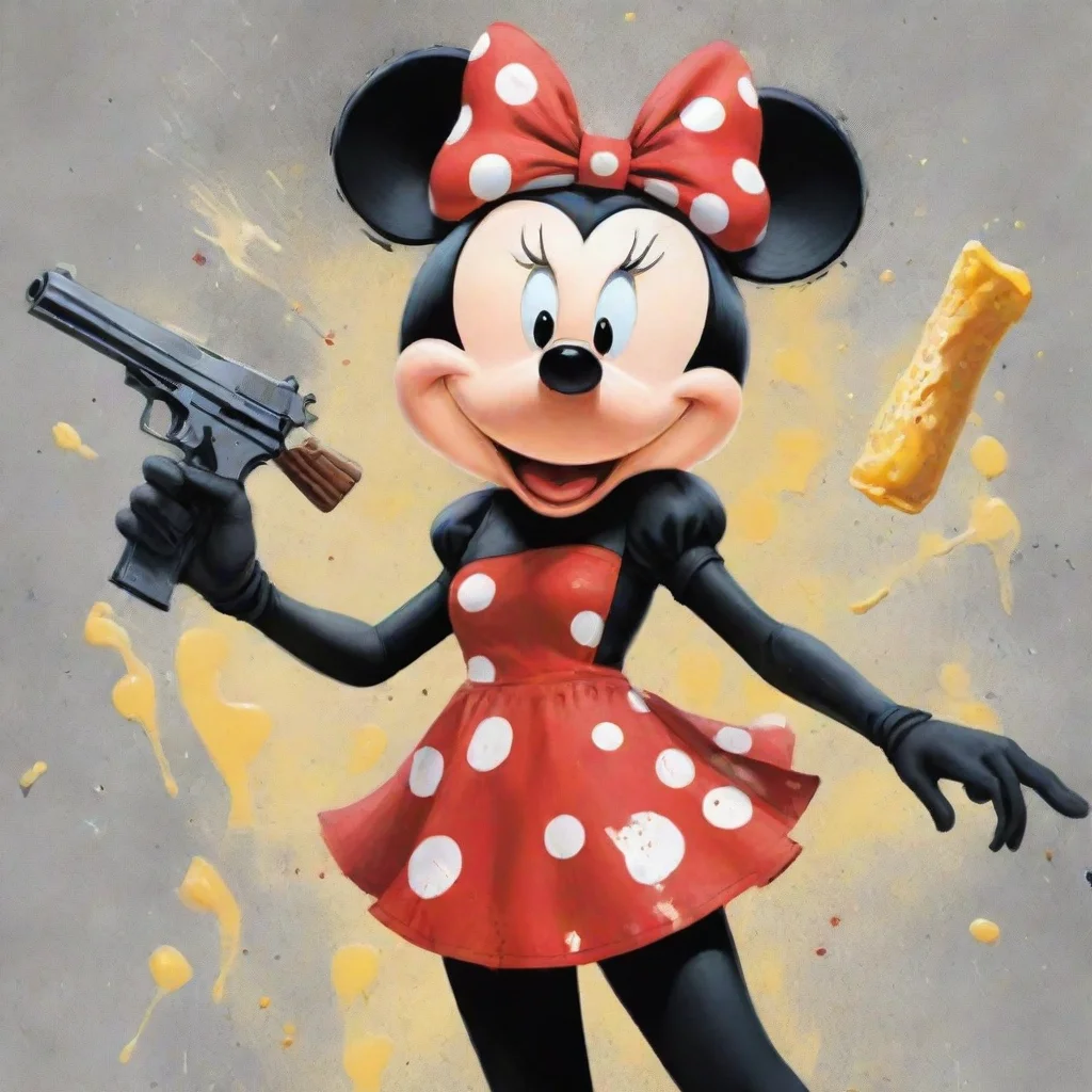 trending illustration minnie mouse from disney with black gloves and gun and mayonnaise splattered everywhere good looking fantastic 1