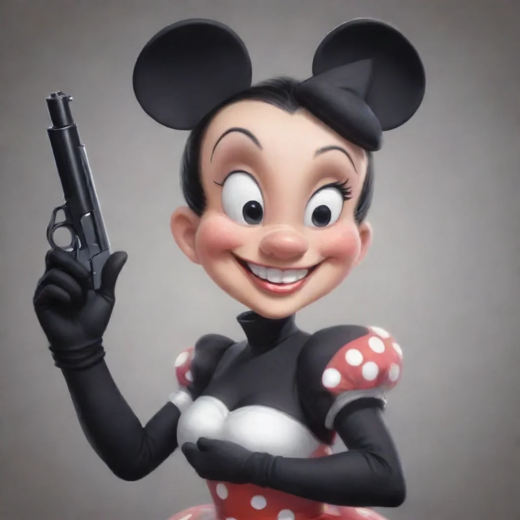 trending illustration minnie mouse smiling with black gloves and gun good looking fantastic 1