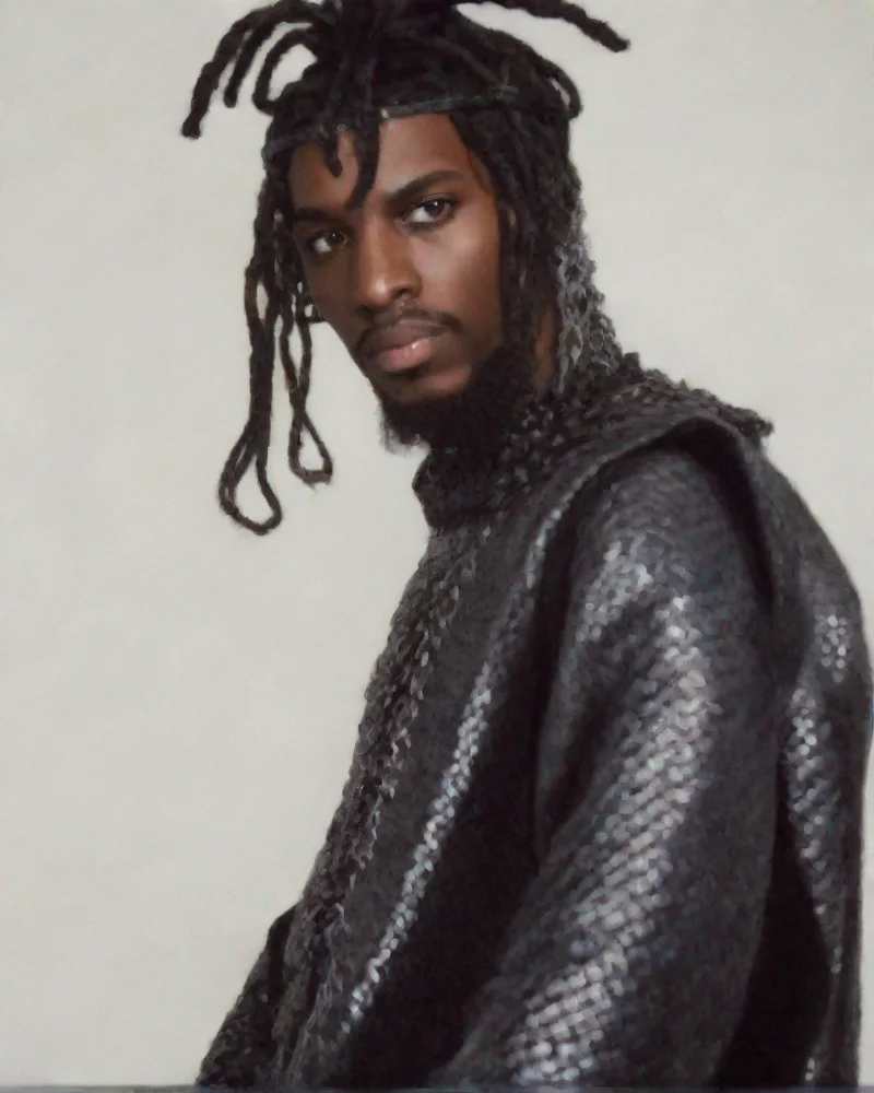 aitrending jamaican man wearing chainmail coiffe in hellscape good looking fantastic 1