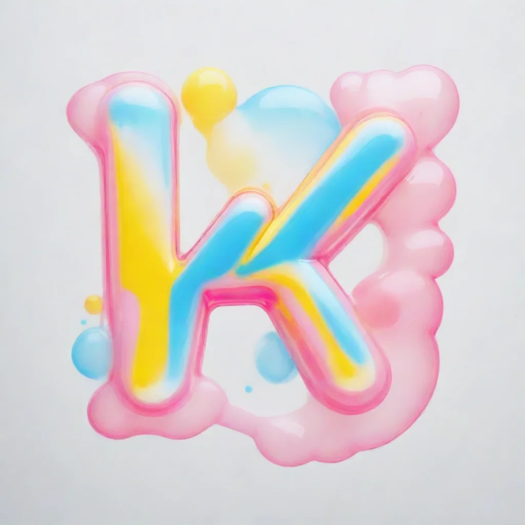 aitrending k in bubble style font with light blue pink and yellow color splash around it with white background good looking fantastic 1
