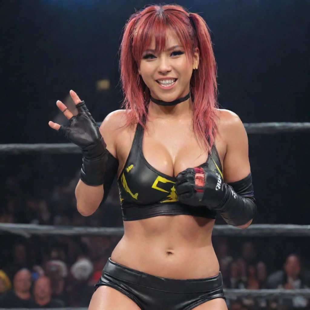 trending kairi sane smiling  on wwe nxt with black gloves and gun squirting  mayonnaise good looking fantastic 1
