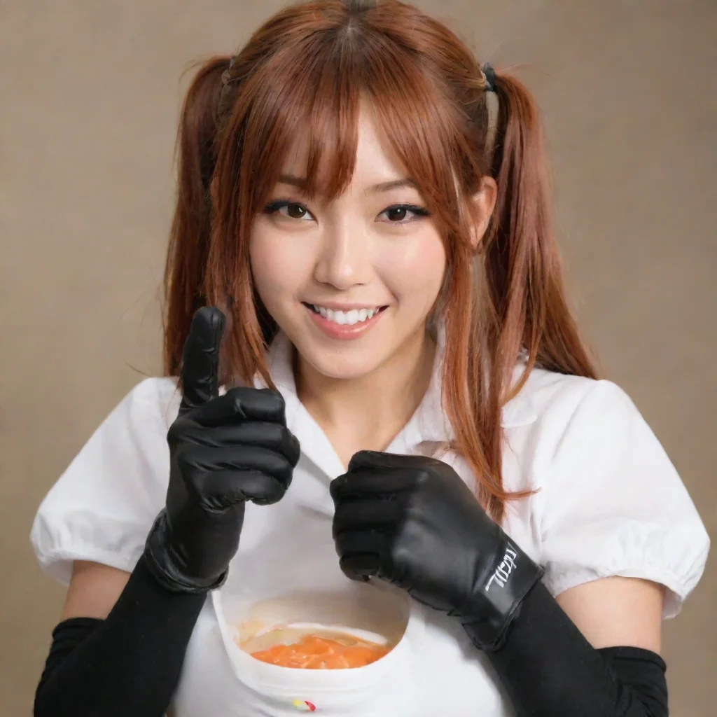 trending kairi sane smiling with black gloves and gun squirting  mayonnaise good looking fantastic 1