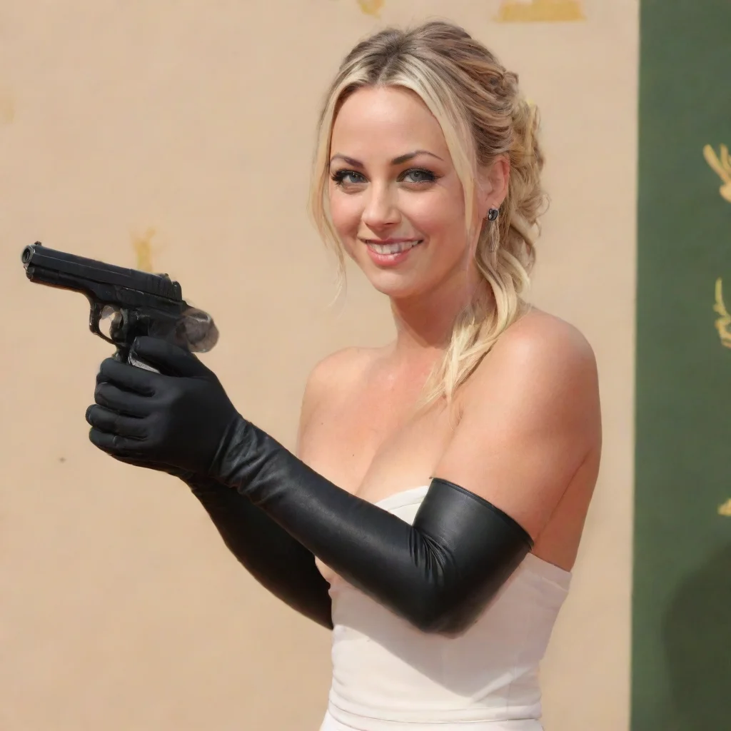 trending kaley  cuoco actress smiling at the 2013 emmy awards with   nitrile black gloves firing mayonnaise  at a shooting range with  a  ak 47 good looking fantastic 1