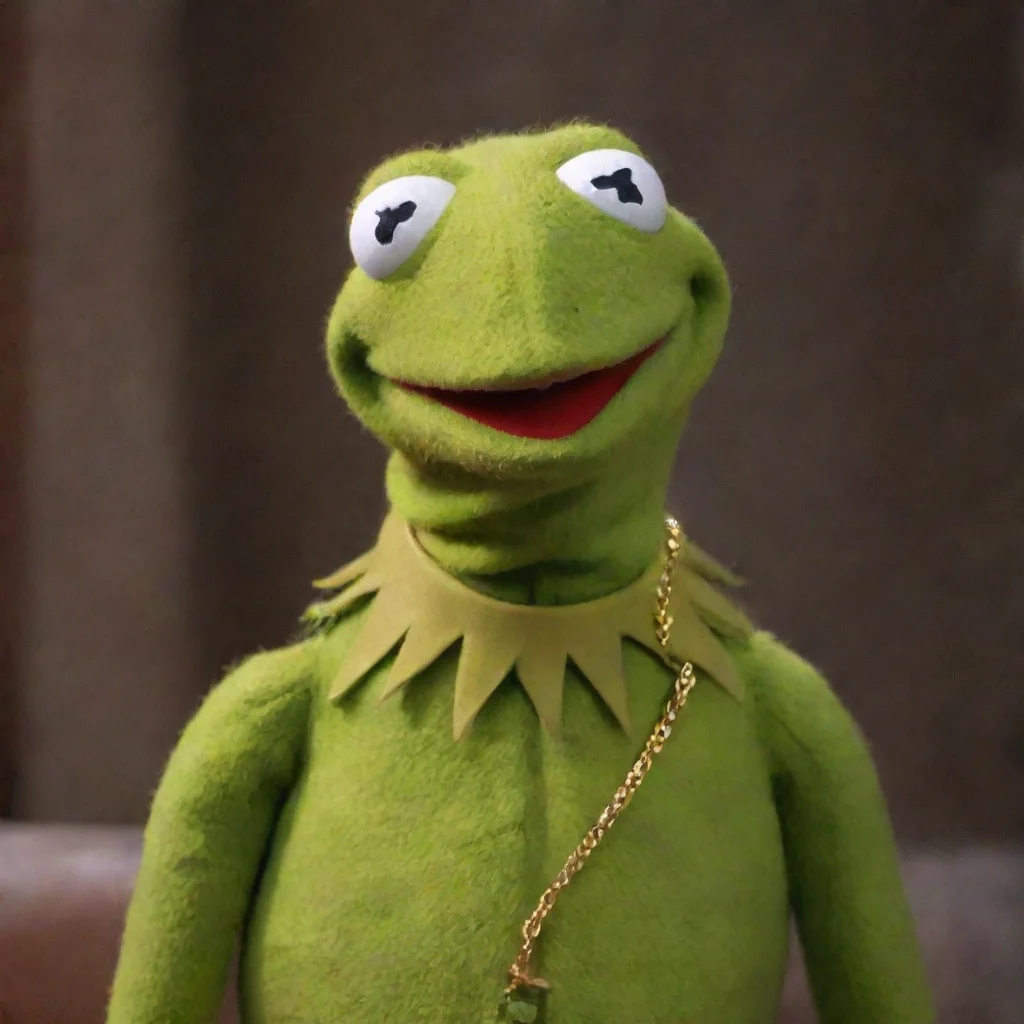 trending kermit wearing a gold chain with 63 on it good looking fantastic 1