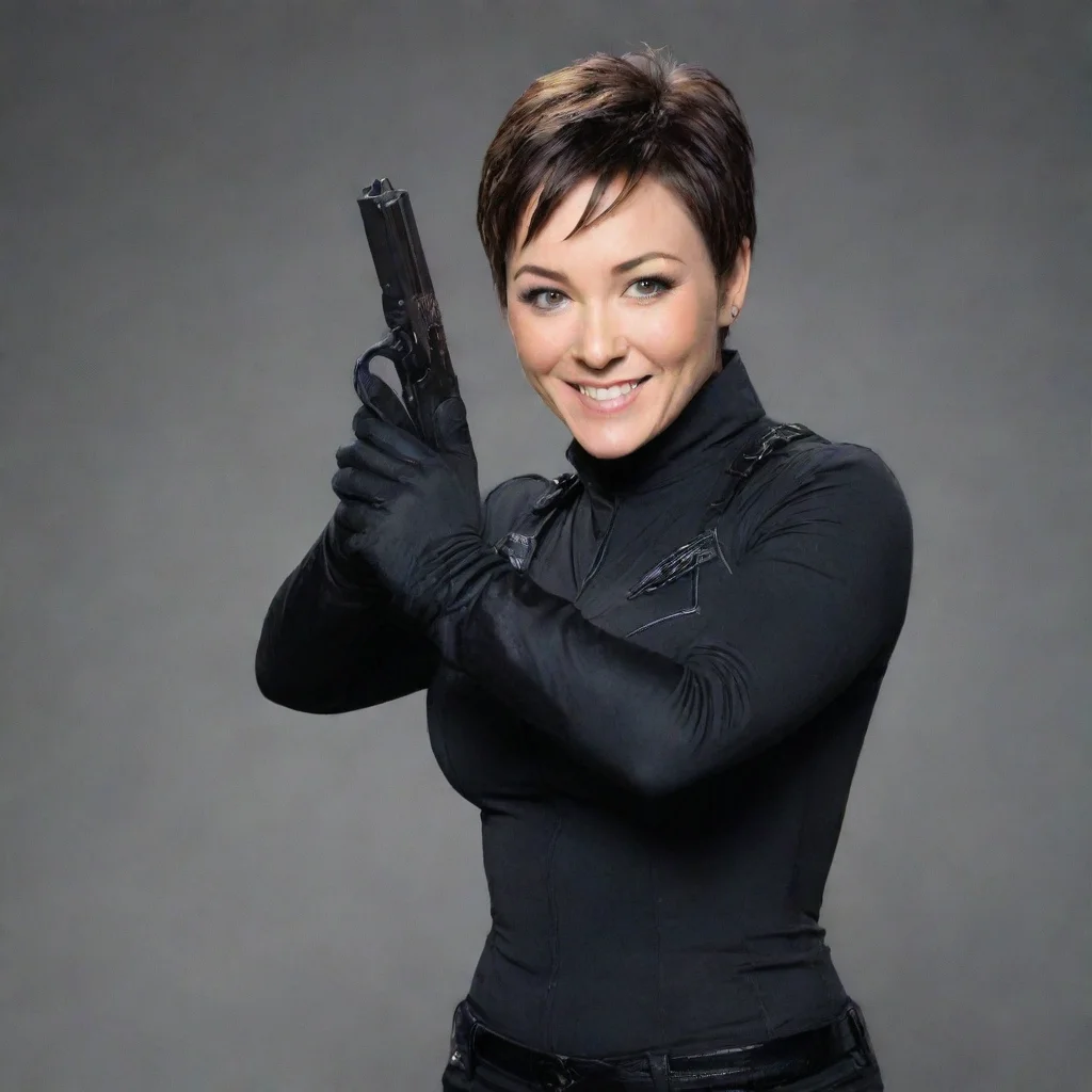 trending kim rhodes as carey martin smiling with black gloves and gun  good looking fantastic 1