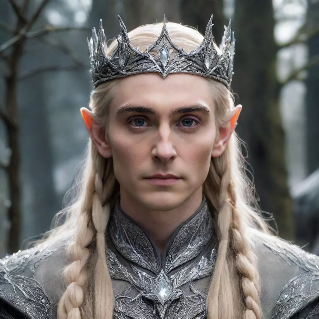 trending king thranduil with blond hair and braids wearing silver twigs encrusted with diamonds forming a silver elvish crown with large center diamond good looking fantastic 1