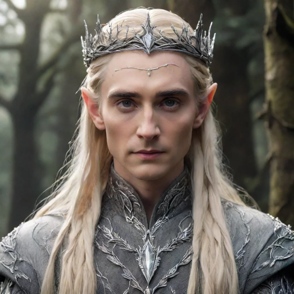 trending king thranduil with blond hair and braids wearing silver vines encrusted with diamonds forming a silver wood elvish crown with large center diamond good looking fantastic 1