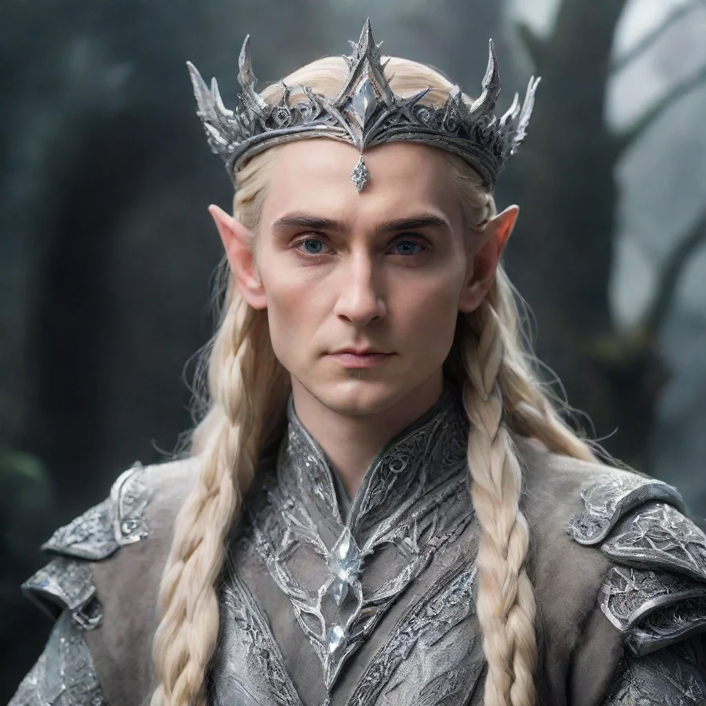 aitrending king thranduil with blonde hair and braids wearing silver elk figurines encrusted with diamonds forming a silver elvish circlet with large center diamond  good looking fantastic 1