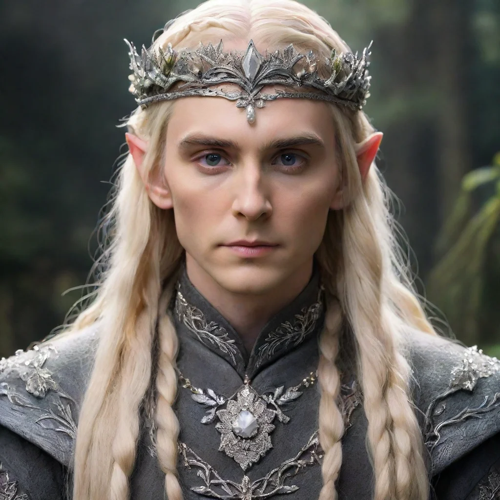 trending king thranduil with blonde hair and braids wearing silver flower elvish circlet encrusted with diamonds and pearls with large center diamond good looking fantastic 1