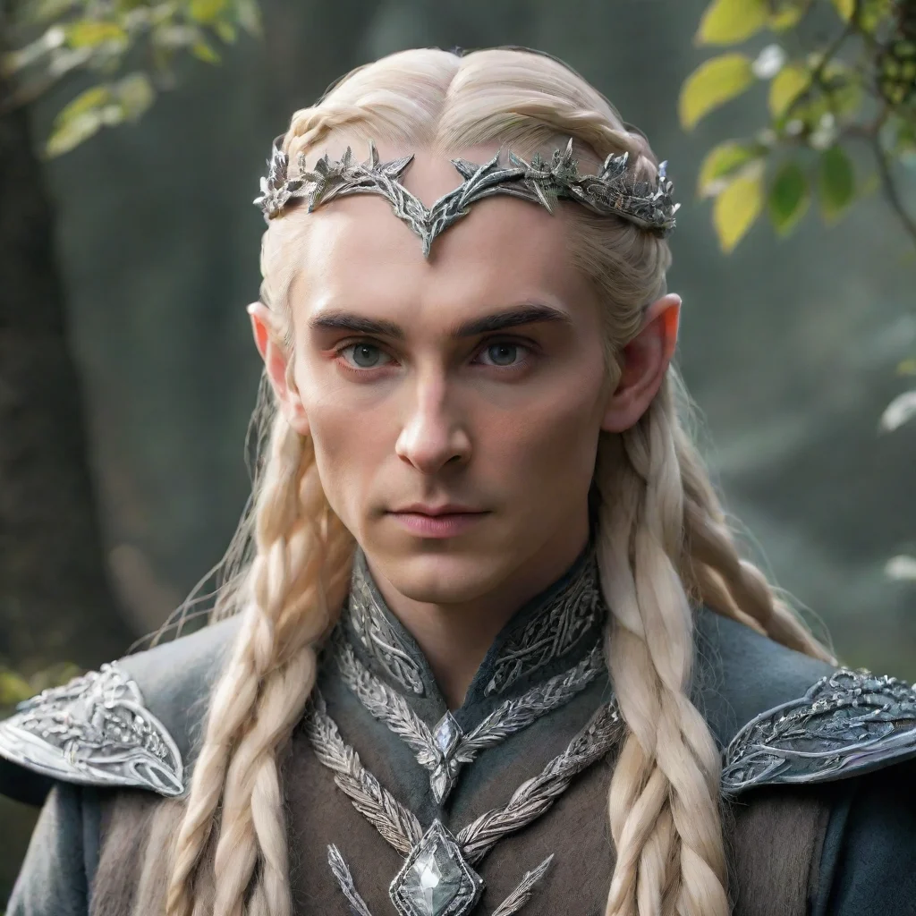 trending king thranduil with blonde hair and braids wearing silver leaves with diamond berries with large center diamond good looking fantastic 1