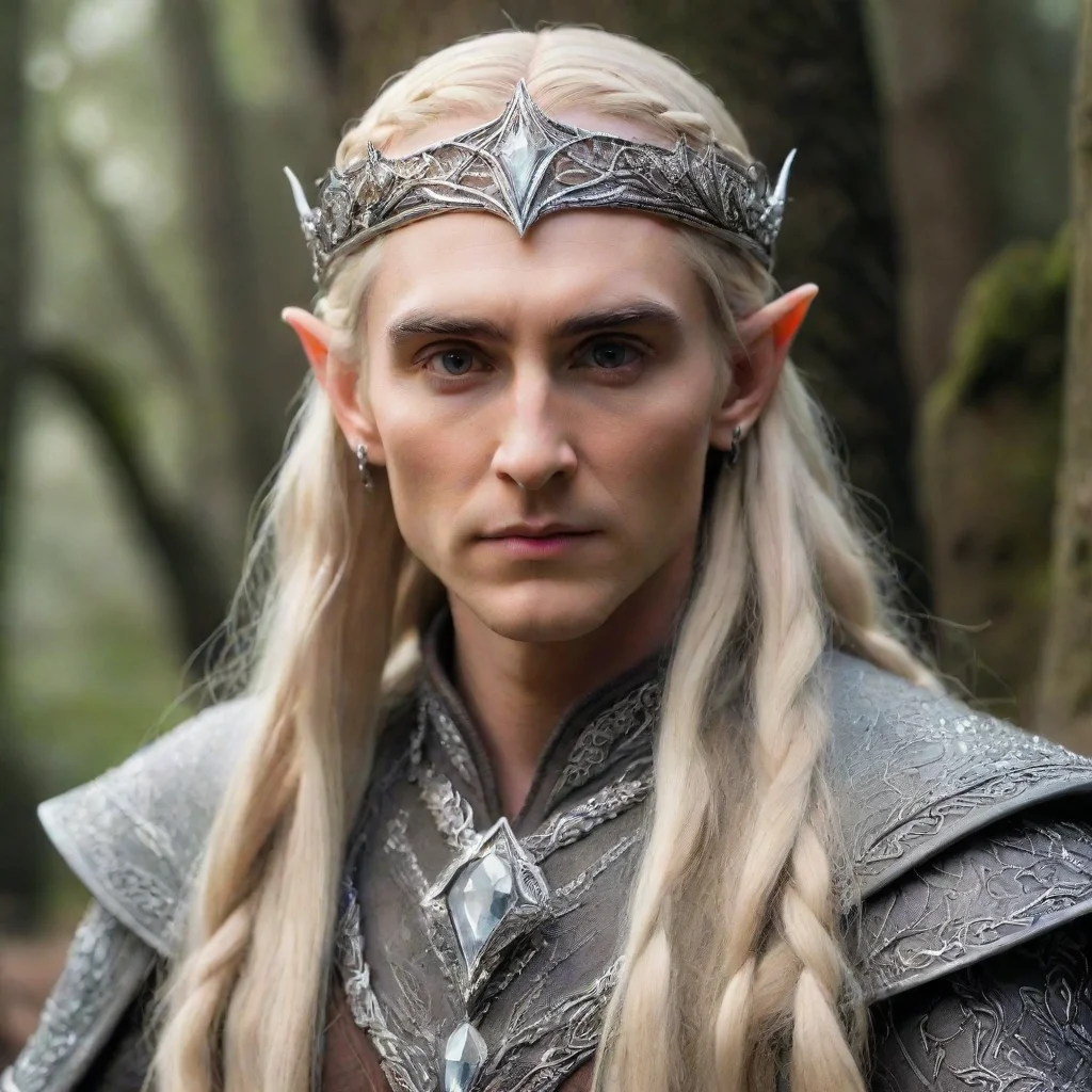 trending king thranduil with blonde hair and braids wearing silver wood elf circlet encrusted with diamonds with large center diamond good looking fantastic 1
