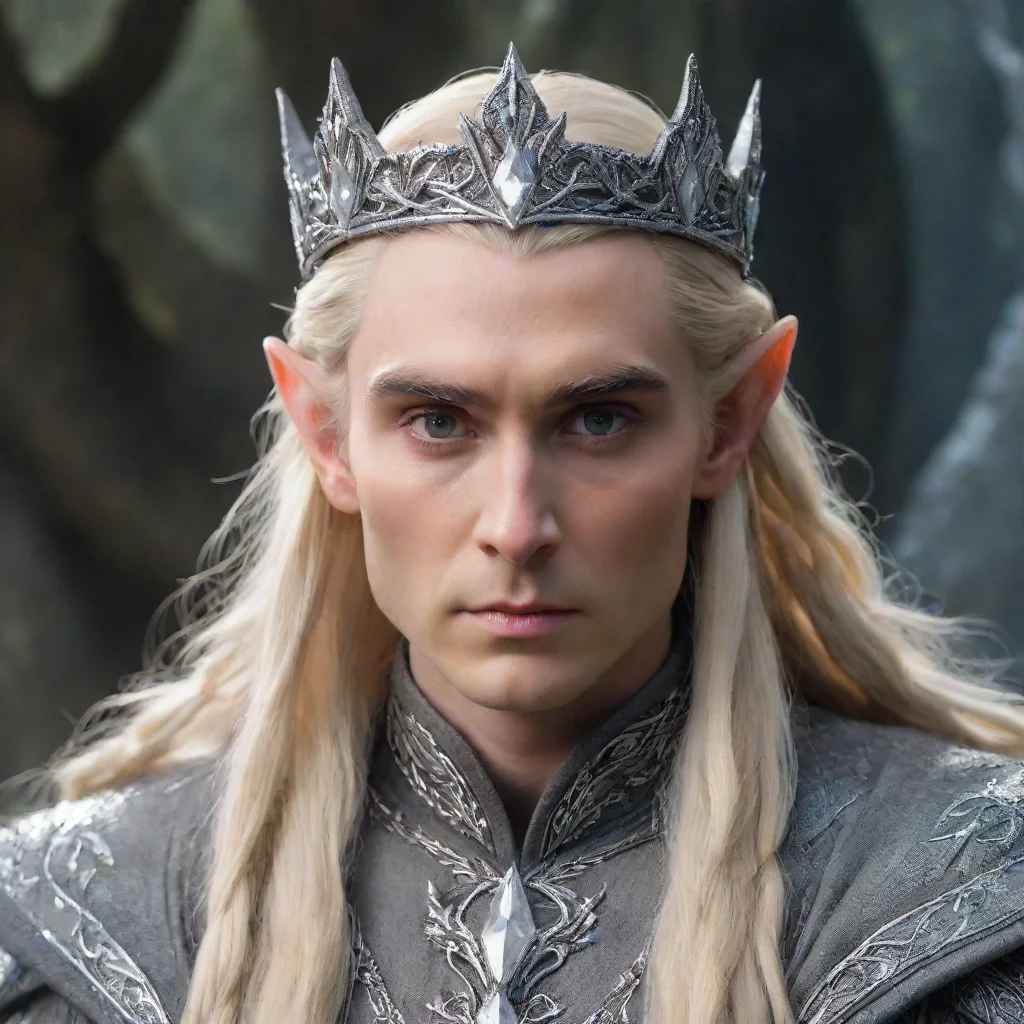 aitrending king thranduil with blonde hair and braids wearing silver wood elf crown encrusted with diamonds with large center diamond good looking fantastic 1