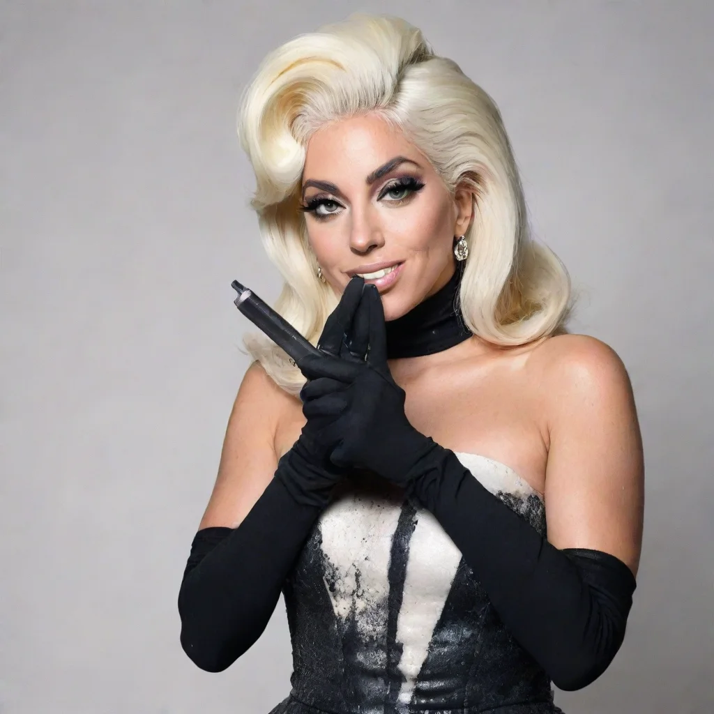 trending lady gaga  smiling with black gloves and gun blasting mayonnaise everywhere good looking fantastic 1