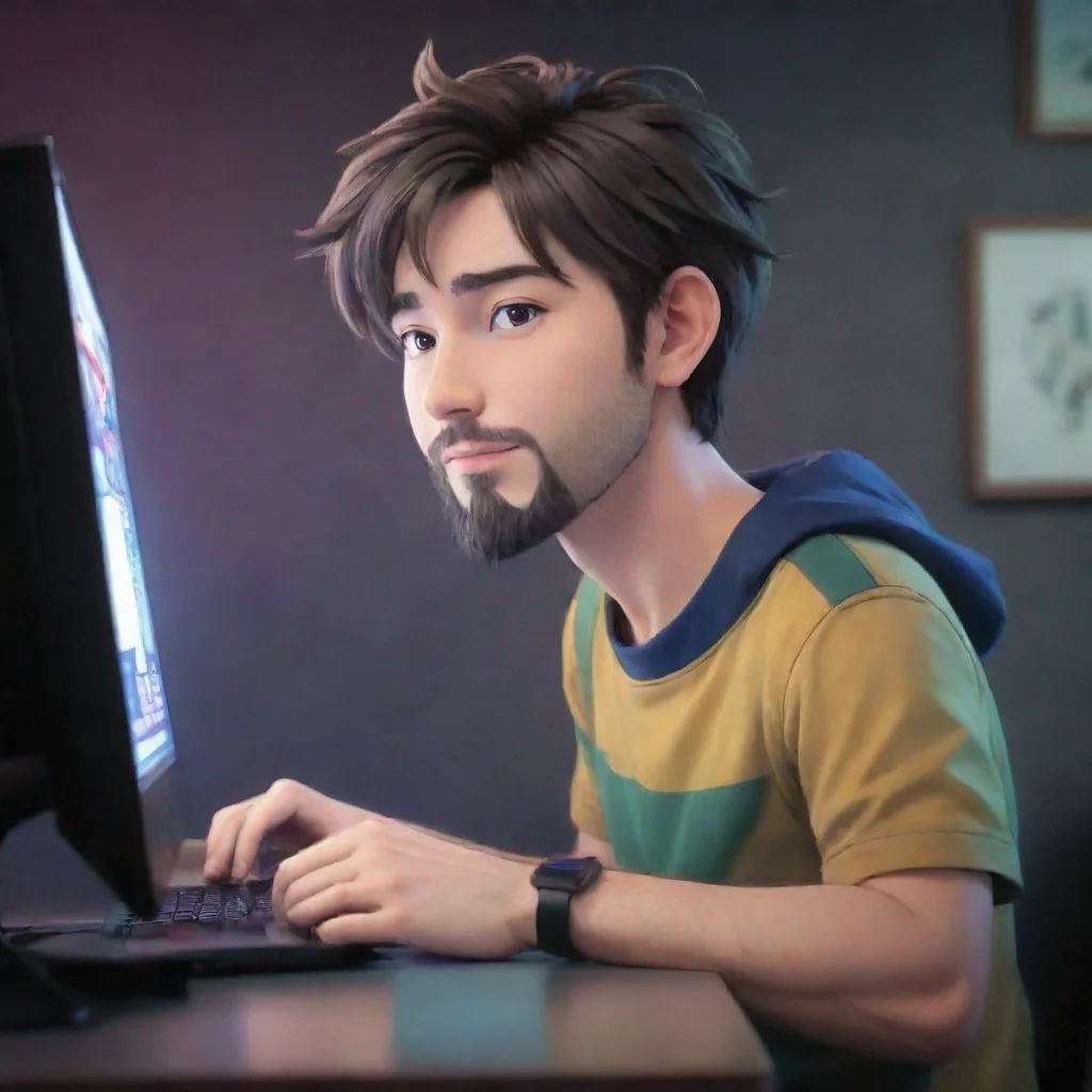 trending look like an anime cartoon style of a  40 year old man with a slightly bigger beard good looking fantastic 1