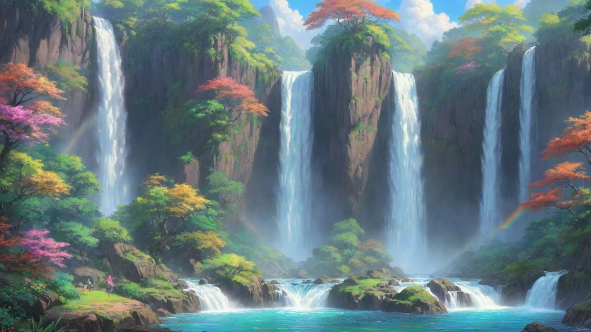 aitrending lowfi relaxing calming on colorful chilling relaxing with lush wonderful environment waterfalls rainbows hd ghibli fantasy fantastic good looking fantastic 1 wide