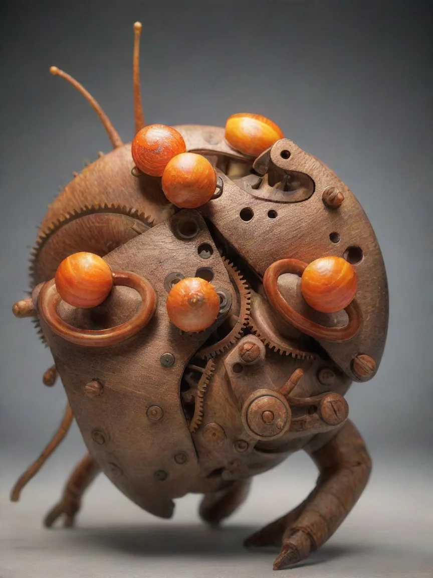 aitrending make a monster using this image. is a mechanical monster with long wooden arms an claws and mechanical bulky legs.glowing orange snail like eyes. good looking fantastic 1