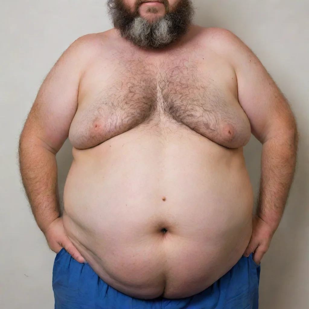 aitrending male human with a very large belly that is hairy good looking fantastic 1