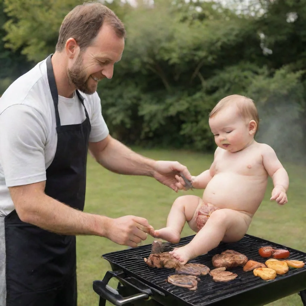 trending man cooking a baby on a bbq good looking fantastic 1