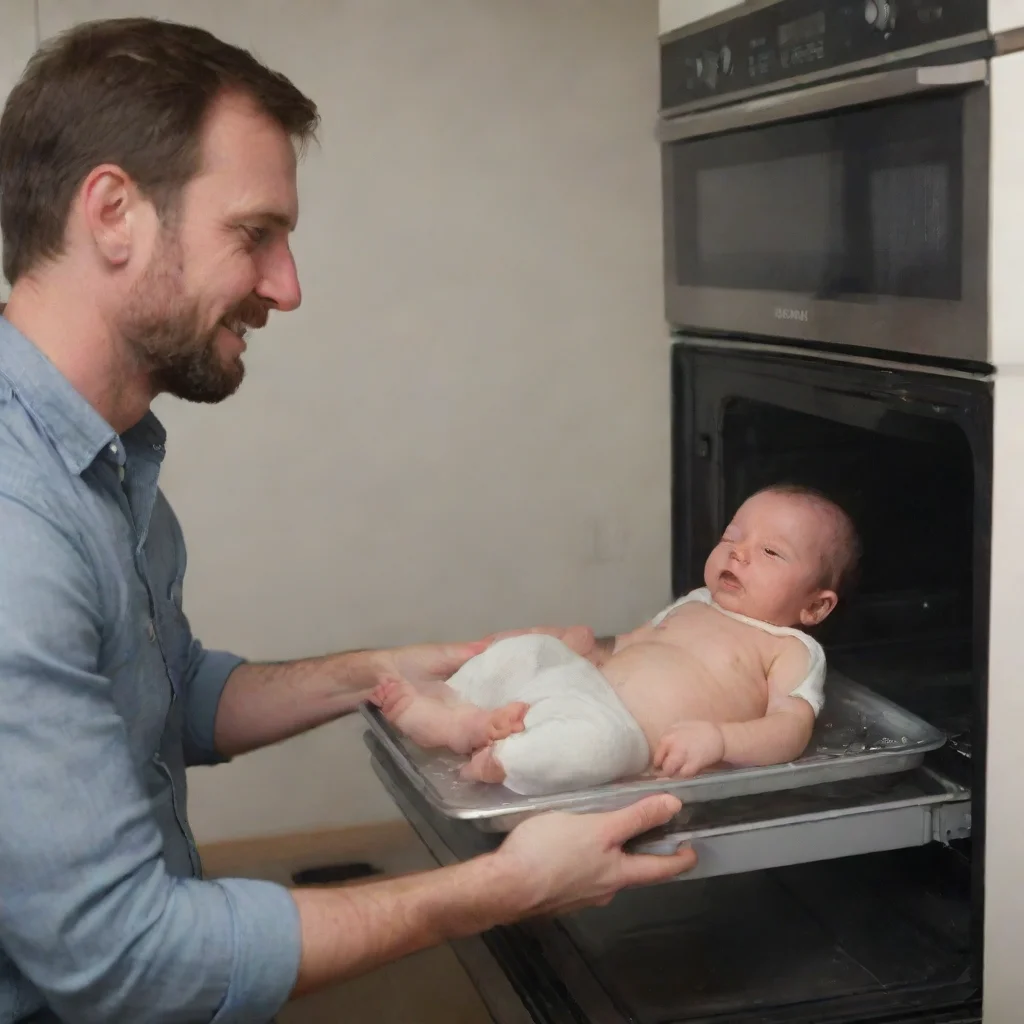 aitrending man puts newborn baby on a tray in the oven good looking fantastic 1