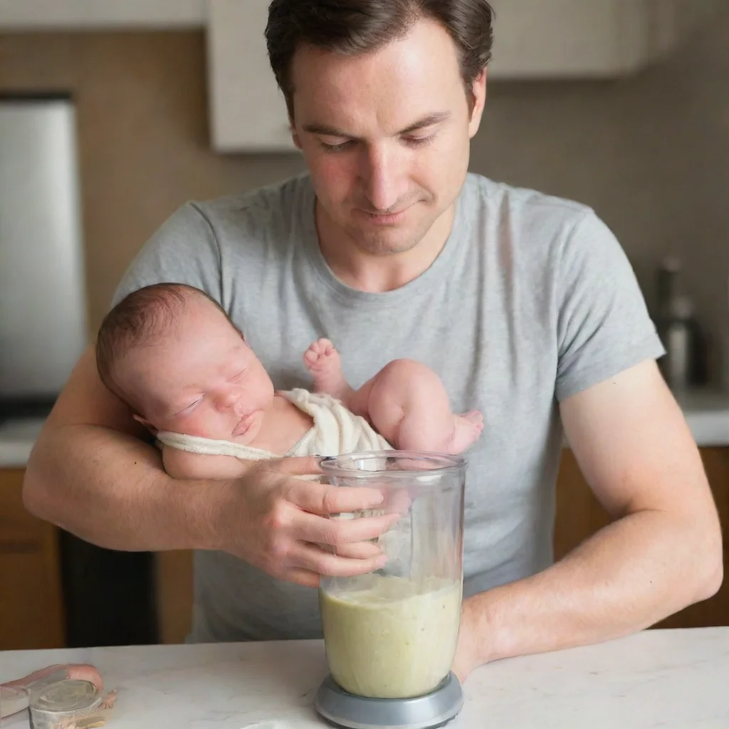 trending man puttig newborn baby in a blender good looking fantastic 1