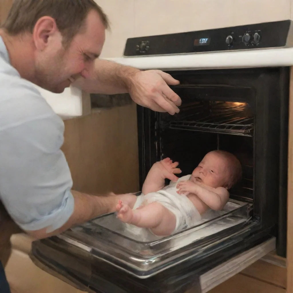 trending man putting a baby in a oven good looking fantastic 1