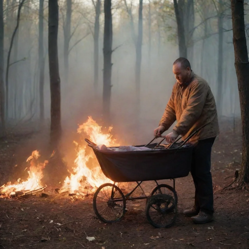 aitrending man putting a newborn baby in a buggy in the woods on fire good looking fantastic 1