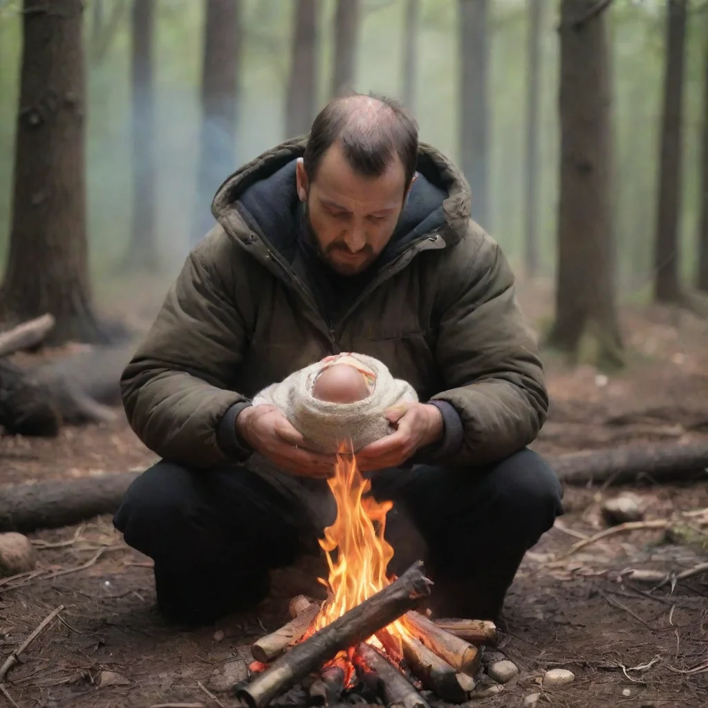 aitrending man putting a newborn baby in a campfire in the woods on fire good looking fantastic 1
