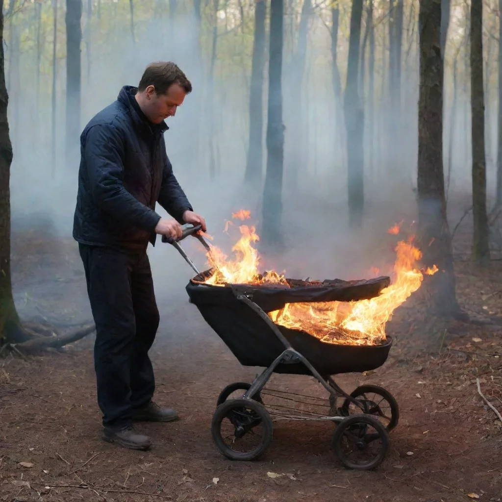 aitrending man putting a newborn baby in a pram in the woods on fire good looking fantastic 1