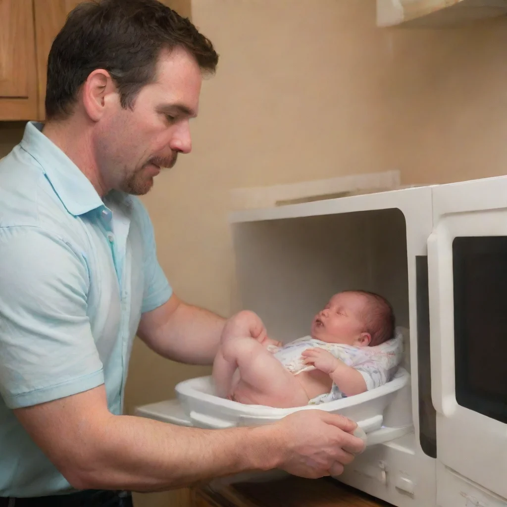 trending man putting newborn baby in a microwave good looking fantastic 1